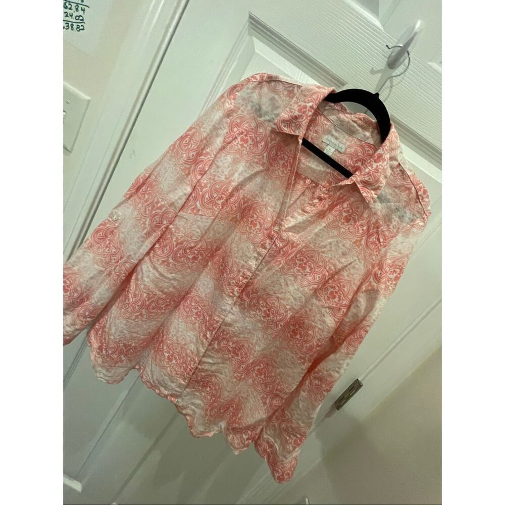 Charter Club women’s pink white linen blouse XL